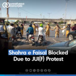 protest staged by Jamiat Ulema-e-Islam (F), both lanes of Shahra e Faisal